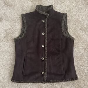 LL Bean Women's Sherpa Lined Faux Suede Vest Brown Size M